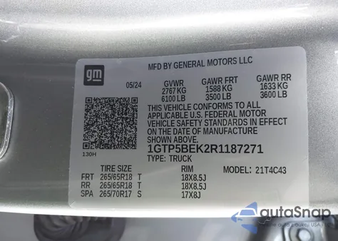 2024 GMC Canyon 2Wd Elevation z USA, uszkodzony, nr VIN 1GTP5BEK2R1187271